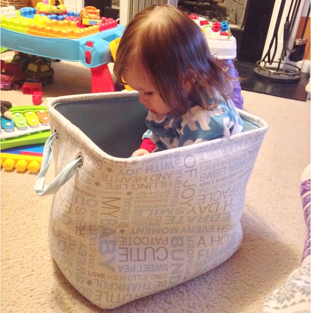 Baby in a bag of books.